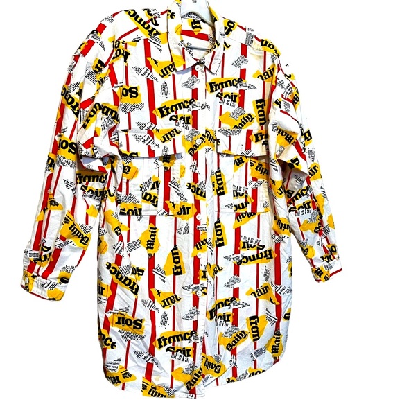Vintage 80s French Newsprint Oversized Button Down Shirt by Crazy Horse - Picture 5 of 14